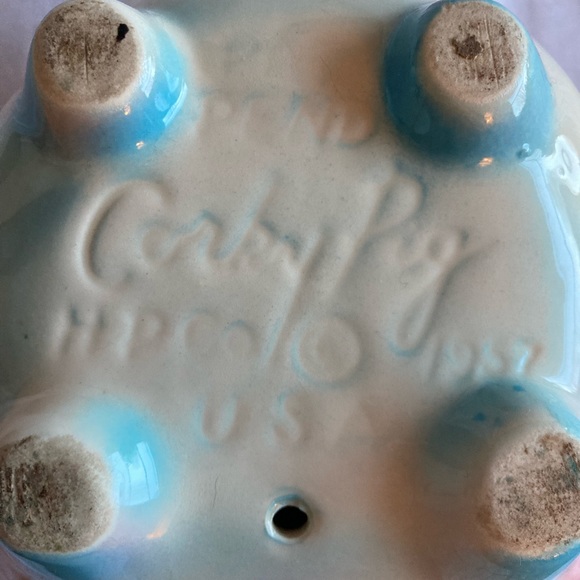 Vintage 1957 Hull Pottery Corky Pig Pink/Blue Piggy Bank - Picture 9 of 9